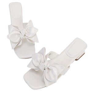 Vintage 90s Bridalcore Pearlescent White Bow Heels – Size 10 Y2K Coquette